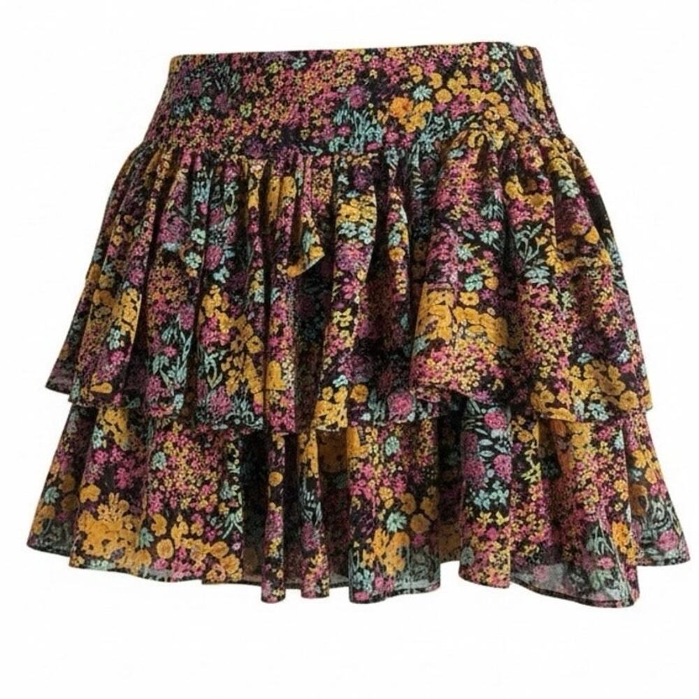 London Jean Floral Layered Mini Skirt 10 Boho Cottage Grunge 90s Retro